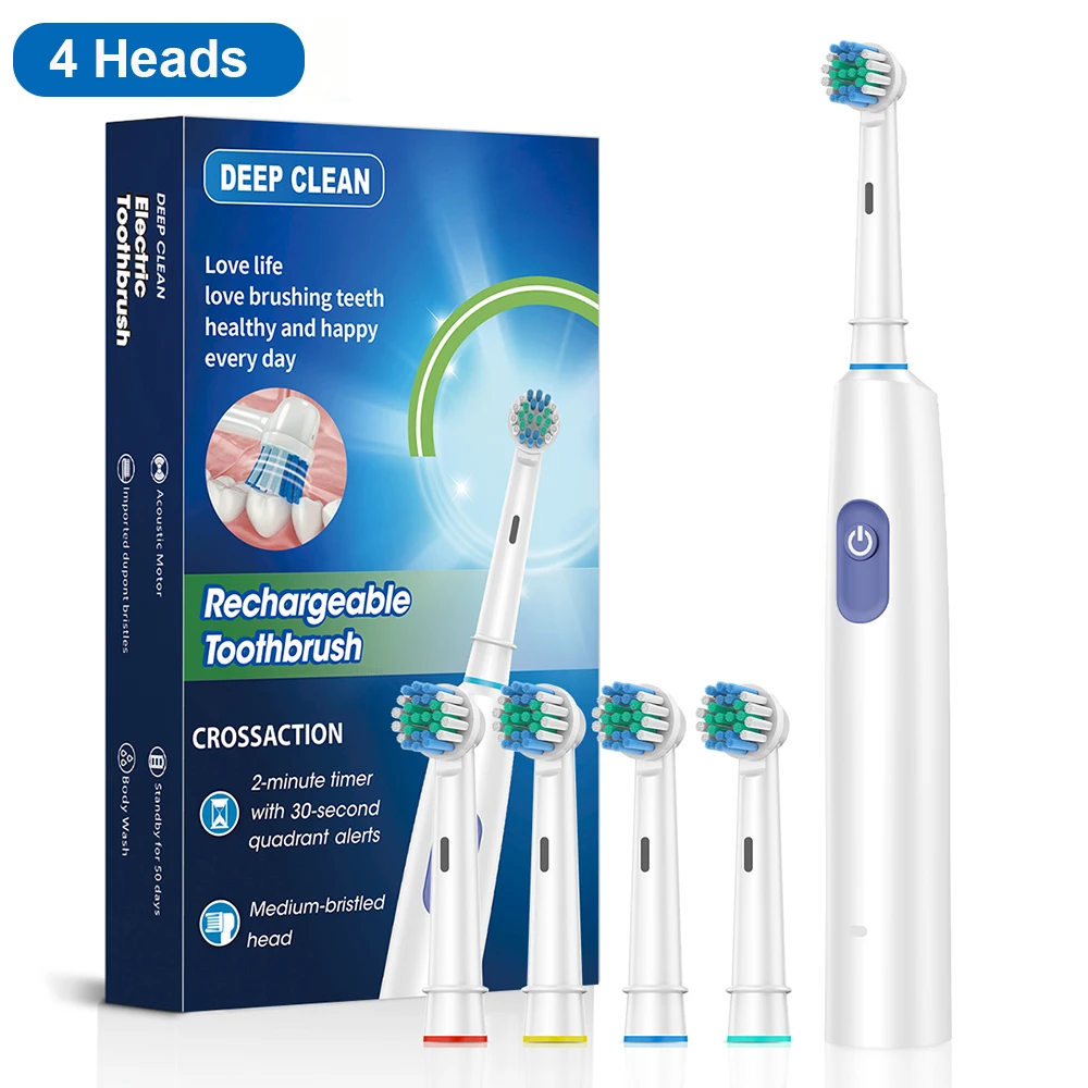 Electric Toothbrush Rotary Rechargeable Electric Toothbrush for Adults Rotating Electric Toothbrushes with 8 Soft Brush: Brown