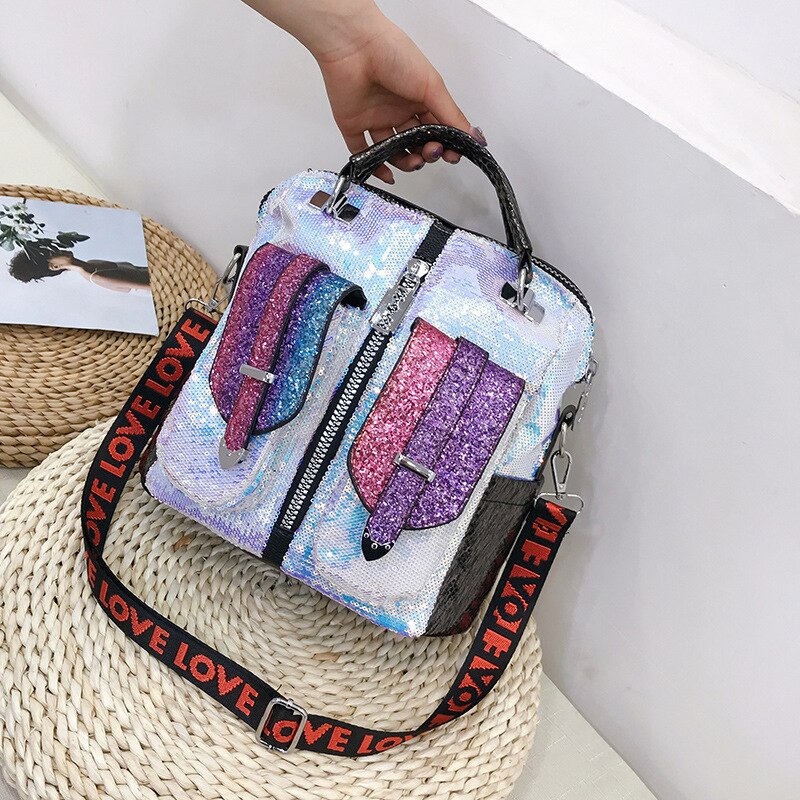 Draagbare Shining Pailletten Vrouwen Rugzak School Voor Meisje Reizen Grote Capaciteit Tassen Party Bags Glitter Rugzak Pu Rugzak