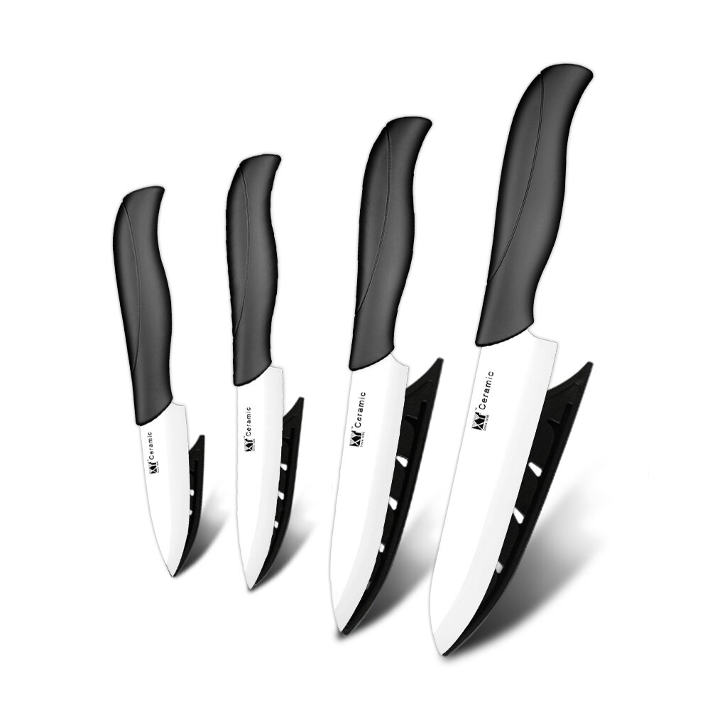 cuchillo de cerámica de 3 4 5 6 pulgadas Juego de cuchillos de cocina + pelador Zirconia negra blanco hoja de cuchillo de Chef vegetariana herramienta de cocina: Black H White Blade