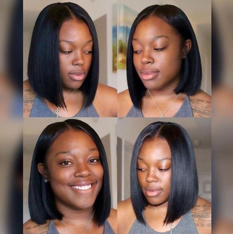 QQXCAIW Korte Rechte Bob Synthetisch haar Pruik Voor Vrouwen Middelste Deel Zwart Bruin Rood Blonde 12 inch Pruiken