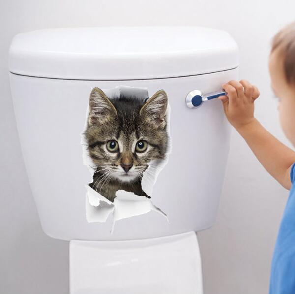 1 pièces mignon 3D chaton toilette chat Stickers muraux pour cuisine réfrigérateur salon chambre décor à la maison papier peint bricolage maison décalcomanie