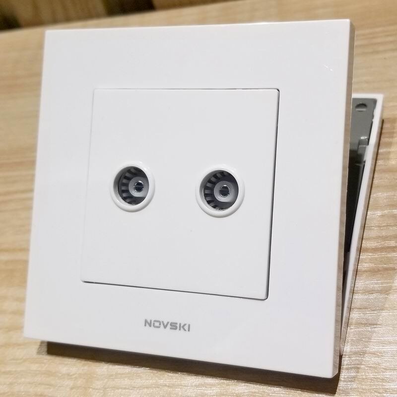 Argento Placcato il Doppio antenna TV Presa A Muro PC Pannello Bianco 86*86 millimetri, cavo coassiale Connettore Spina Presa TV