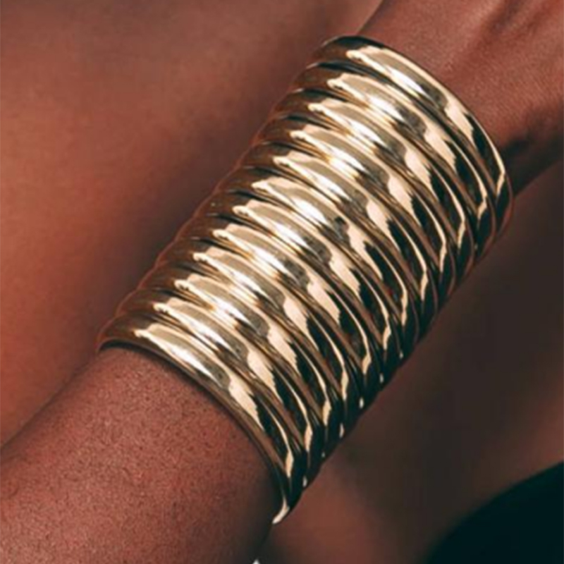 MANILAI-Pulseras africanas grandes para mujer, brazaletes a rayas estilo Punk, joyería India ancha, bisutería Vintage 2022