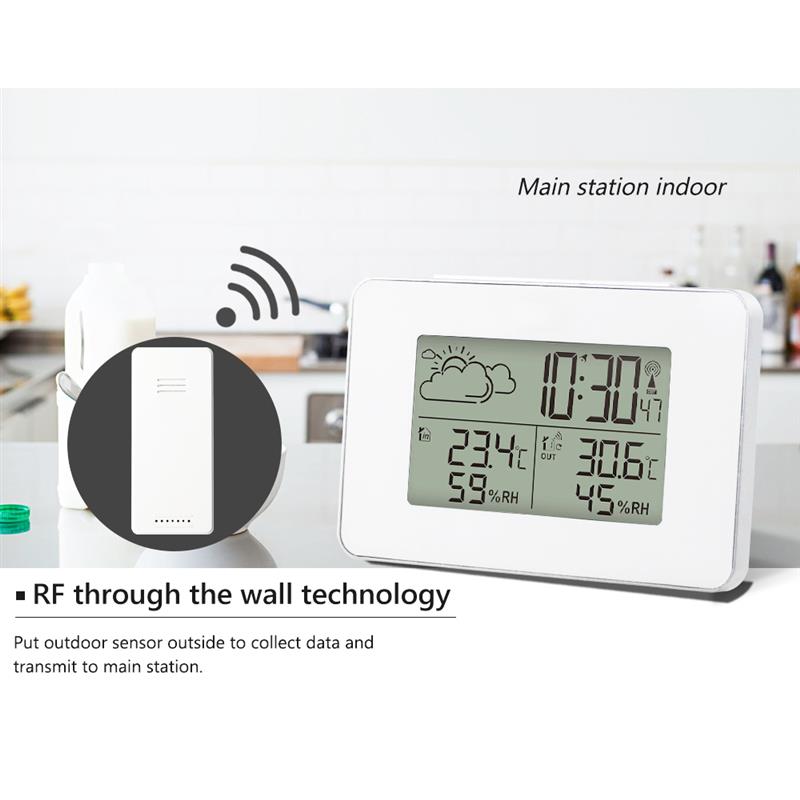 Weather Station Wireless Sensor Hygrometer Thermometer Multi-Function Alarm Clock Table Clock Snooze LCD Alarm Clock