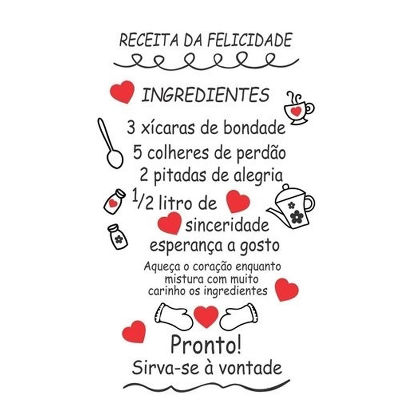 Receita Da Felicidade Portuguese Quotes Wall Stickers Removable Vinyl Murals Kitchen Restaurant Home Decor Decals Poster RU2168
