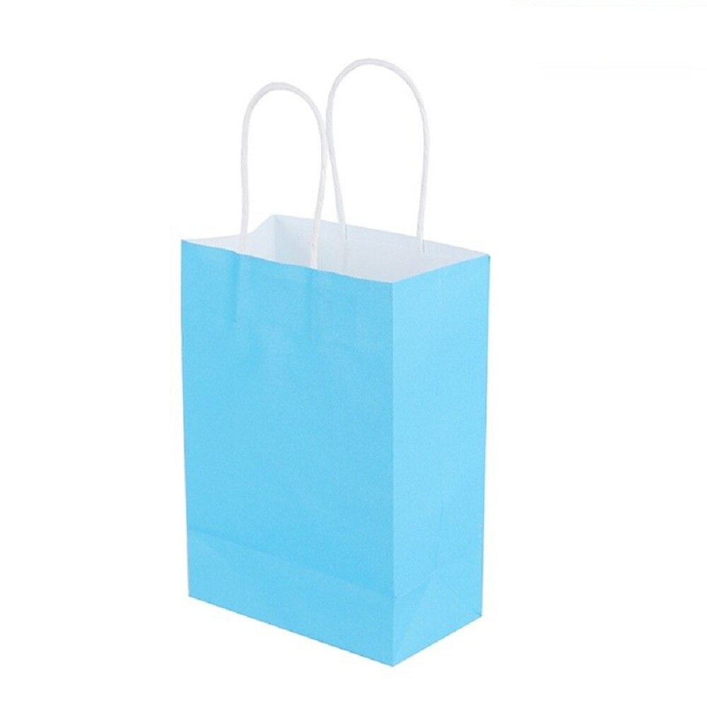 Recyclable 10 Colors Party Bags Kraft Paper Bag With Handle Shop Loot Bag: sky blue