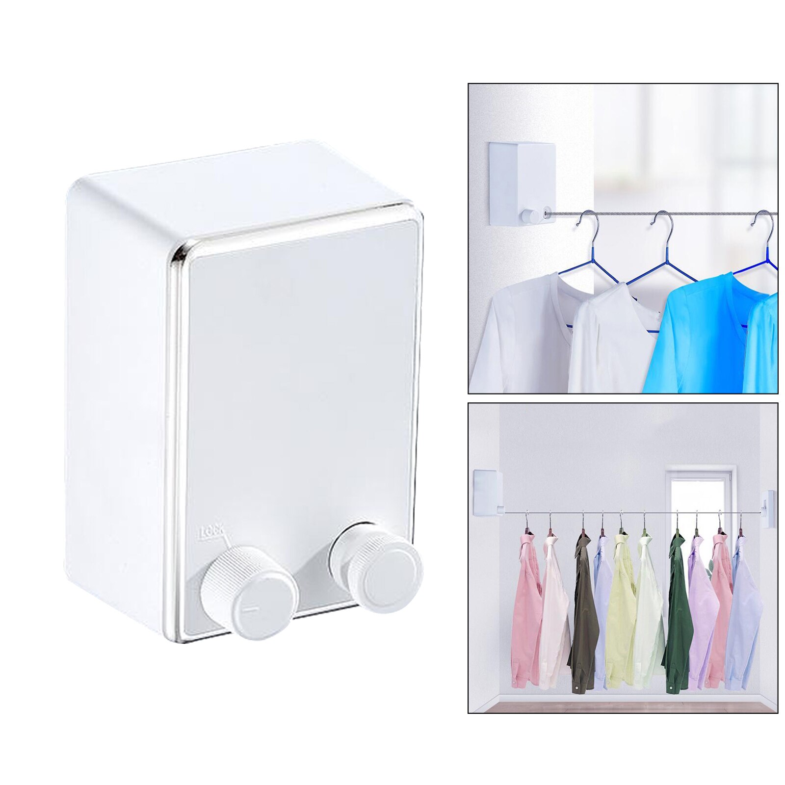 Retractable Clothesline Outdoor Indoor Laundry Line Hanging Clothing Drying Rack Clothesline Wire Rope: Upgrade White