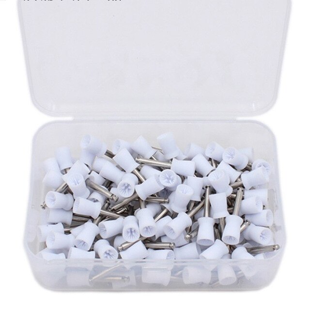 100 Stuks Dental Polijsten Cup Tand Polish Kleurrijke Rubber Polijsten Borstel Polijstmachine Prophy Cup Voor Lage Snelheid Handstuk Dental Lab: White 100pcs