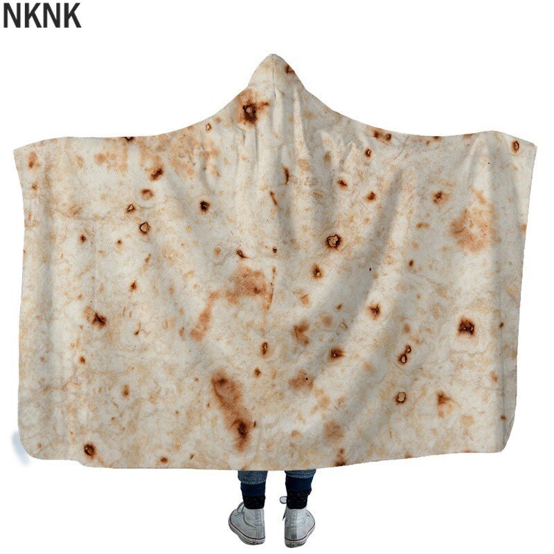 Tortilla 3D imprimé peluche à capuche couverture pour adultes enfant hiver doux polaire Burrito couverture pour emmailloter portable jeter des couvertures