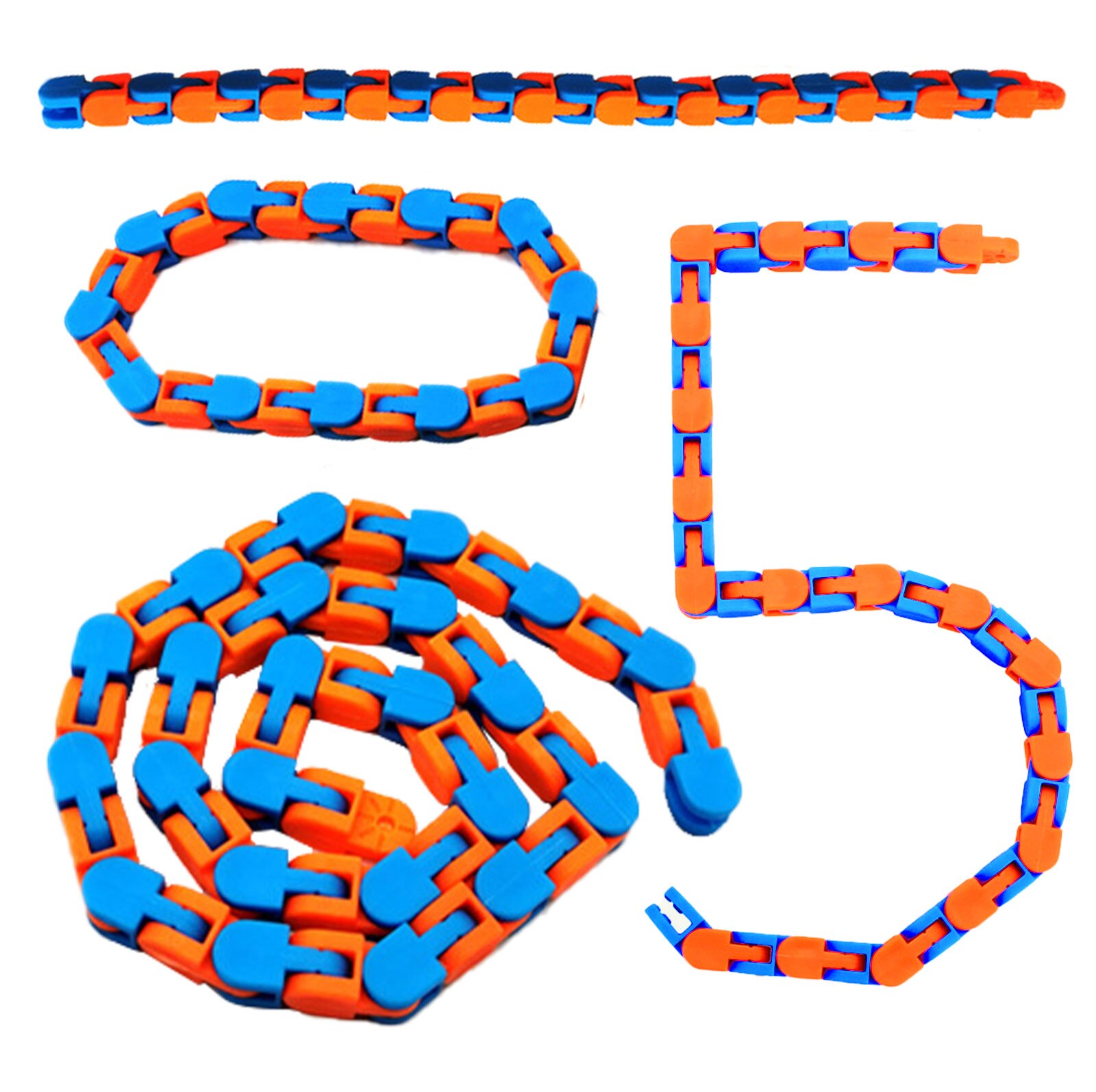 24 Links Wacky Tracks Snap and Click Fidget Toys Bike Chain Spinner Bracelet Snake Puzzle Anti Stress Toys for Kids Adults: Blue   Orange