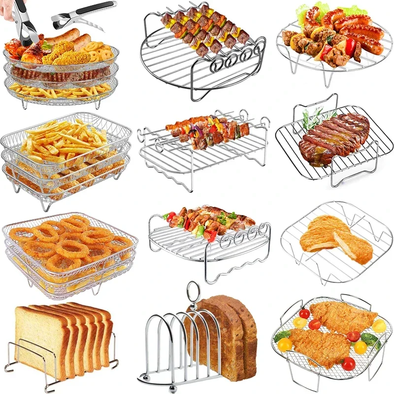 Multi-layer Detachable Grill Rack Thickened Air Fryer Baking Rack Metal Square/Round/Rectangle Oven Grill Racks Kitchen Tools