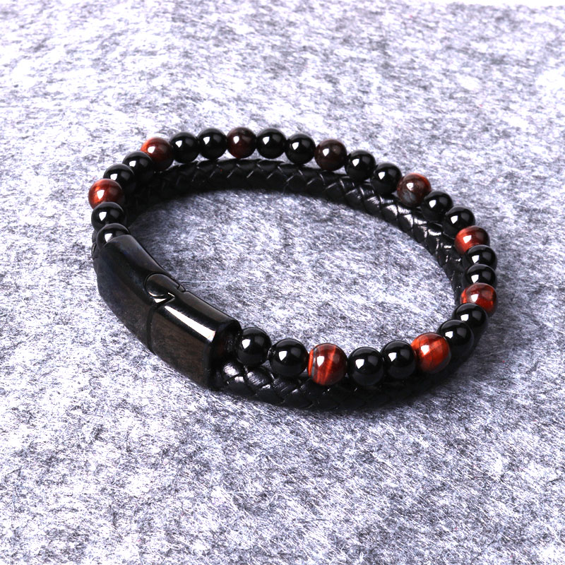 Pulsera de cuero con cuentas multicapa para hombre, brazalete de cuero, , hecho a mano, clásico, de negocios, informal: A6965-2