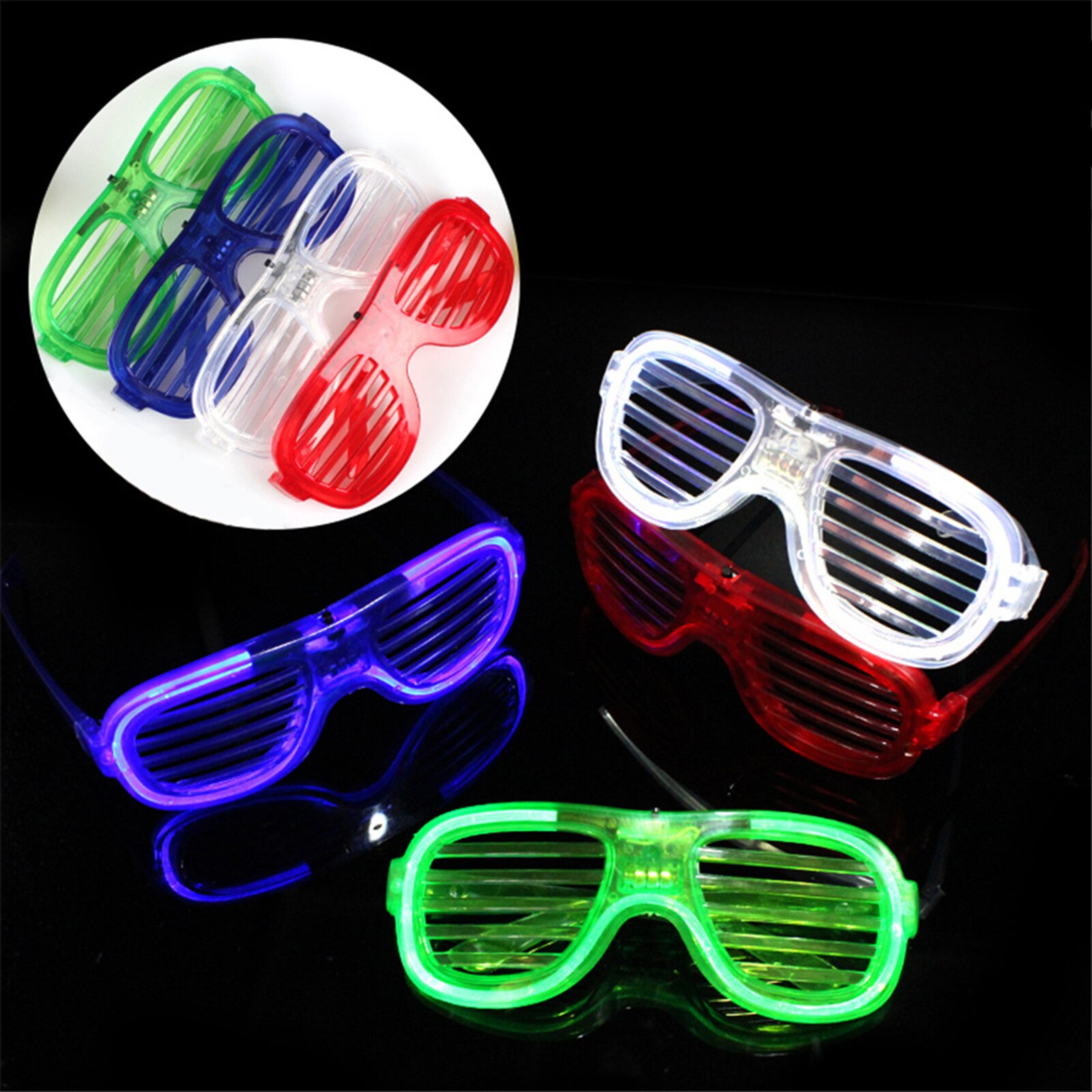 Led-sluitervormige glazen lichten op rave-speelgoed, knipperende glazen voor maskerade, aankleding, kerstfeestdecoratiebenodigdheden