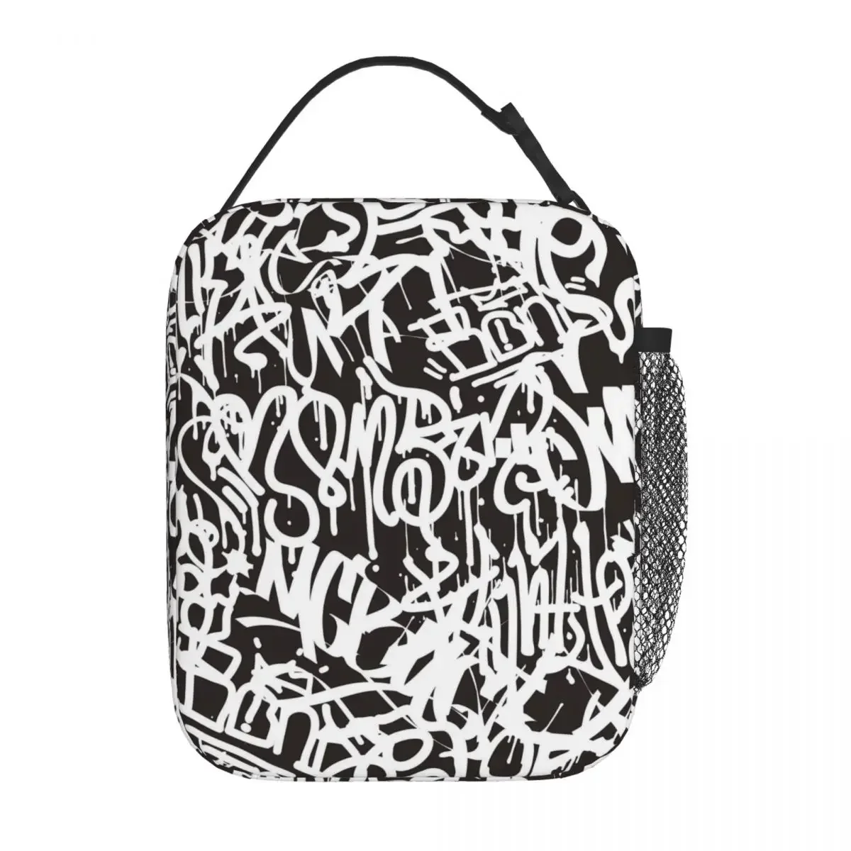 Lunch Bag Abstract Graffiti Convenient Lunch Box For Women Black And White Office Cooler Bag Oxford Thermal Lunch Bags