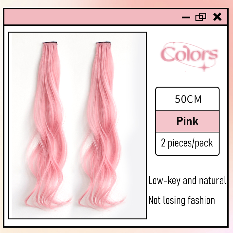 Synthetic 2 pieces set 50cm 60cm colored curly hair extensions water wave pink blue purple halloween christmas wig: T1B/Green / 20inches