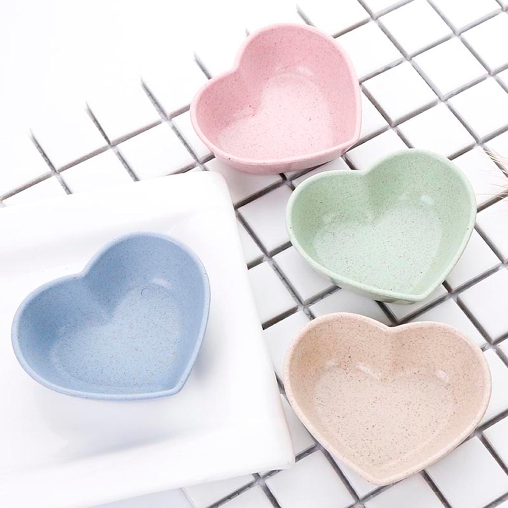 4pcs Nette Liebe Herz Form Weizen Stroh Schalen Essig Gewürz Solide Soja Gerichte Sauce Salz Snack Platten Küche Liefert