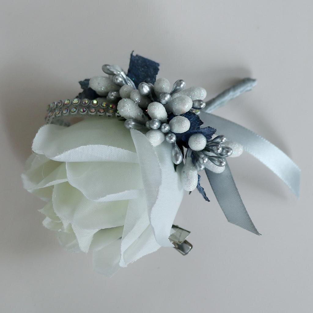 BuyWeek Pols Corsages, Bruiloft Pols Corsage Armbanden Bruid Pols Bloem Decoratieve Witte Rozen en Groene Bladeren voor Prom Party