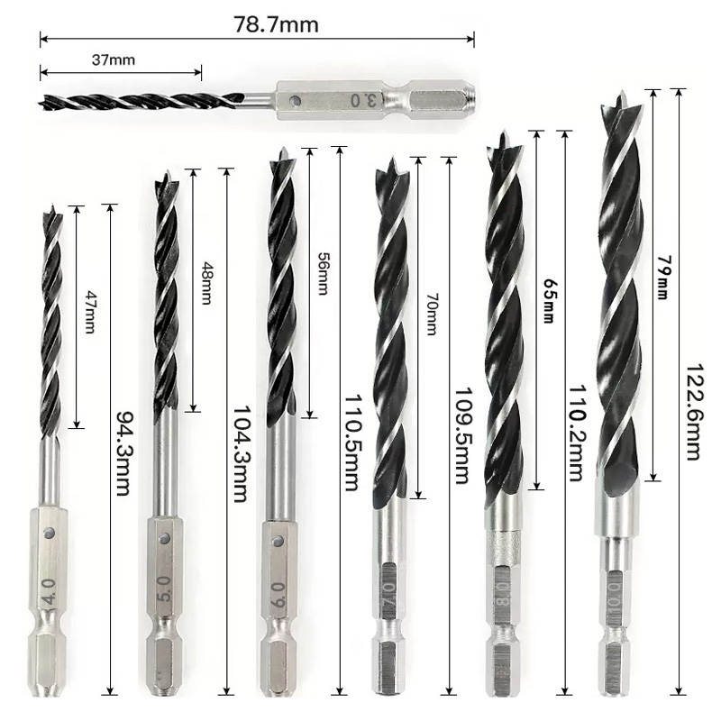 3/4/5/7 pièces 1/4 "tige hexagonale à trois points pour le travail du bois foret spécial 3.0mm-10mm HSS perforant perceuse électrique tête rotative