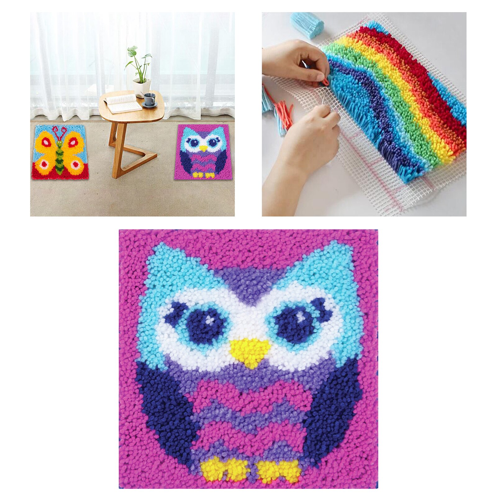 DIY Latch Hook Kit Rugs Carpets Cushion Embroidery Crochets Kit for Kids Adults Beginners: Pink Owl