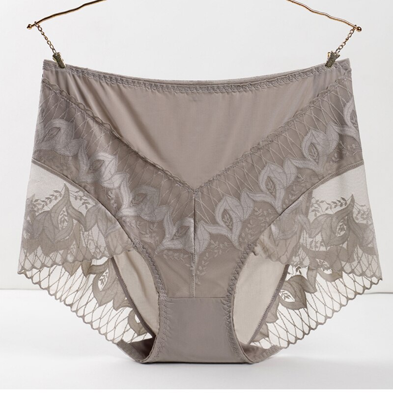 Women's Panties Large Sizes with High Waist Female Underwear Ultra-thin Facial Mask Fabric Quick-drying Sexy Lace Panties: Coffee