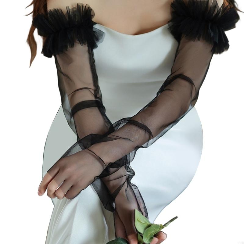 Couvre-bras longs transparents pour mariée, avec motifs en dentelle, pour cérémonie mariage, 39BD: Black