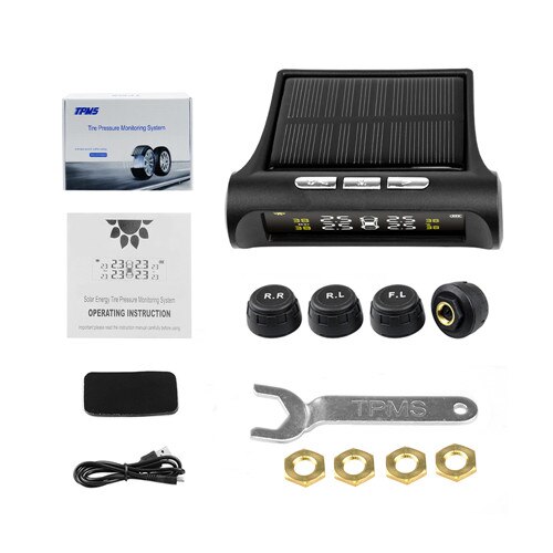 Smart Car TPMS Tyre Pressure Monitoring System Solar Power Digital LCD Display Auto Security Alarm Systems Tyre Pressure: external
