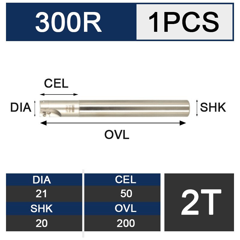 UCHEER 1pcs milling cutter arbor 300R end mill R0.8 alloy blade CNC machine tools open thick right Angle: C20-21-200-2T