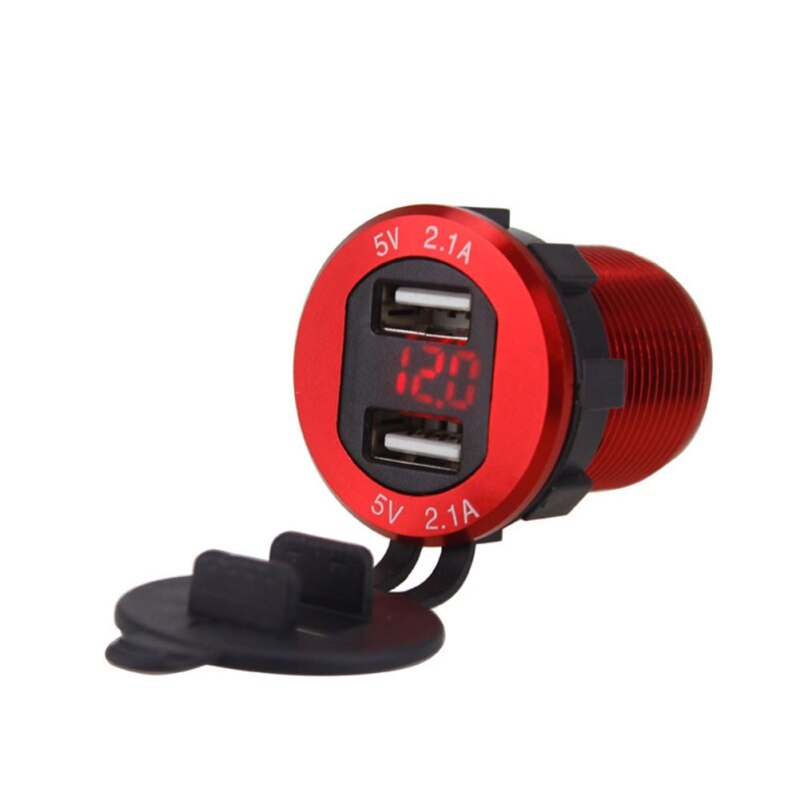 Aluminium 4.2A Dual Port Usb Lader Stopcontact Adapter Met Led Digitale Voltmeter Voor Telefoons Gps Auto Moto Atv Rv-