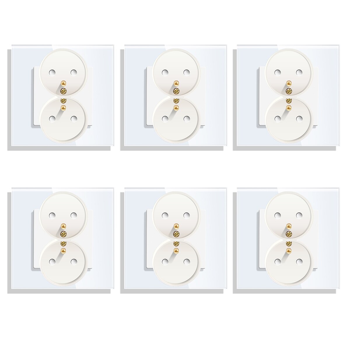 Bingoelec Double French Sockets Poland French Standard Single Crystal Glass Panel Wall Sockets Electrical outlets 86mm: white 6pcs