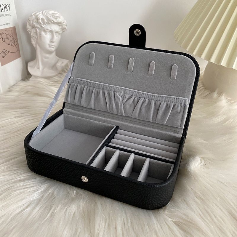 Caja organizadora de joyas portátil, joyeros organizador de joyas de viaje, pendientes de cuero, collar, anillo, caja de almacenamiento de joyería caja para joyeria alajeros para joyas organizador joyero portátil: Negro
