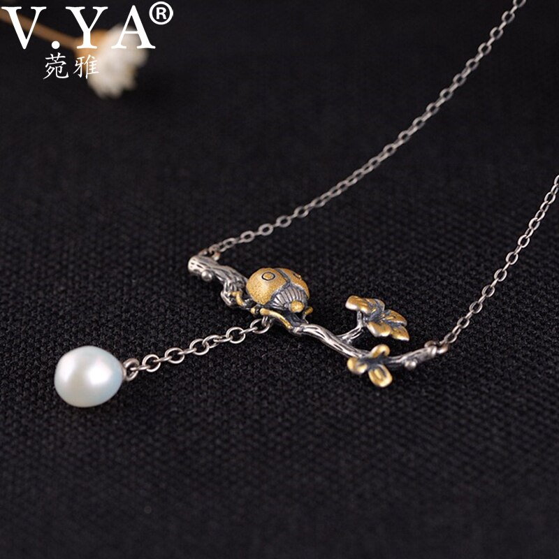 V.YA-Collar de plata de ley 925 para mujer, colgante de rama de oro flotante con temperamento a la , cadena redondo, de joyería