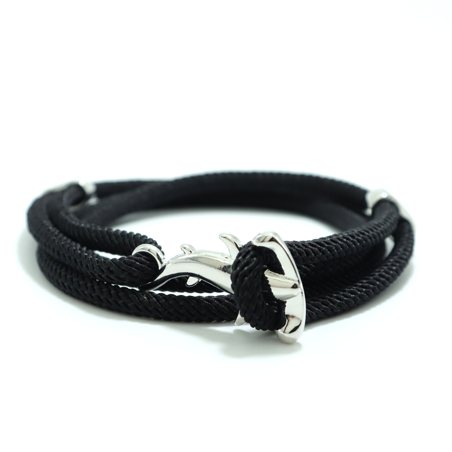 Bobo – Bracelet à cordes multicouches fait à la main pour Homme, bijou gothique, tête de requin, Viking: Silver Black