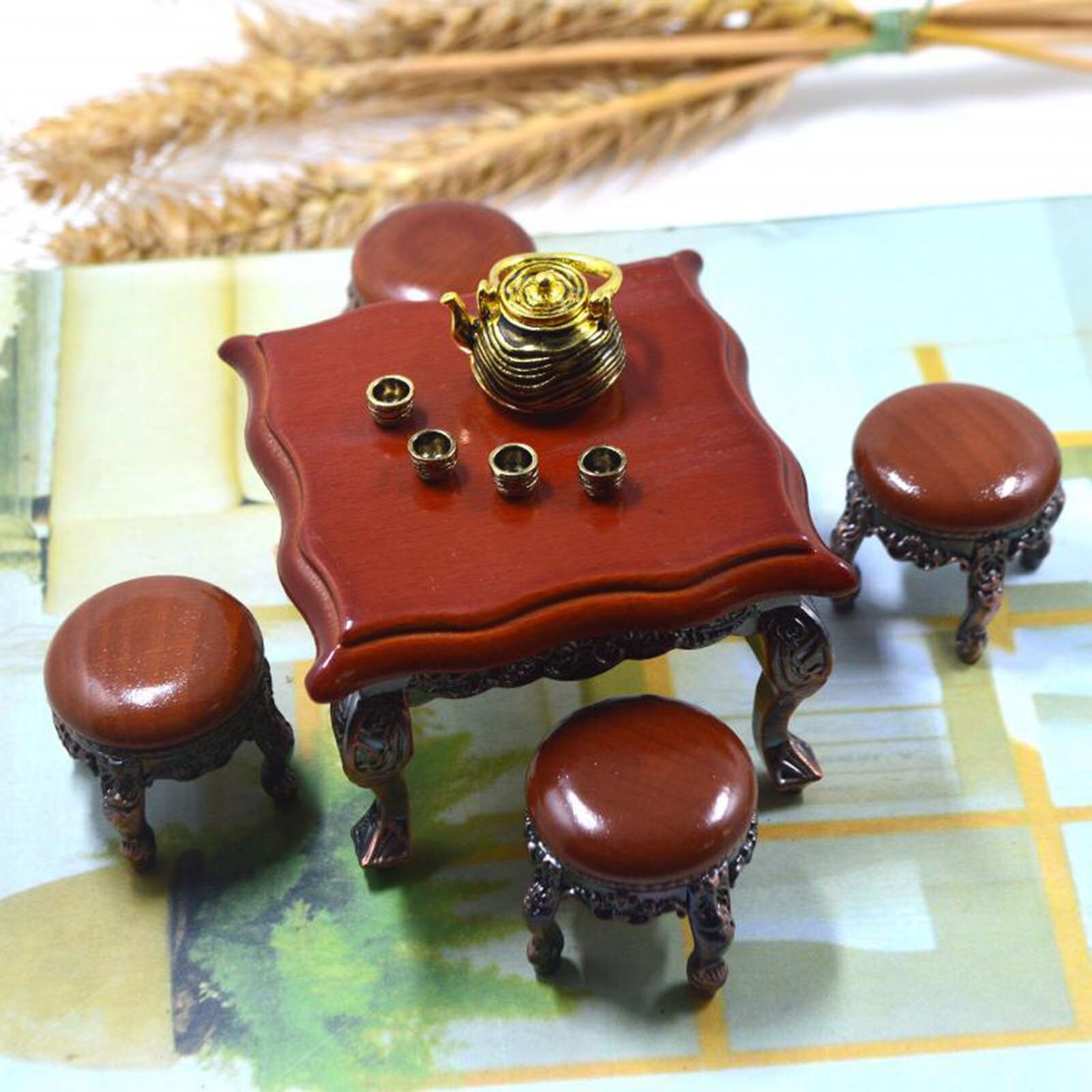 1/12 Dollhouse Realistische Aantrekkelijke Interessante Mini Meubels Bench Eettafel Model Speelgoed Miniatuur Landschap