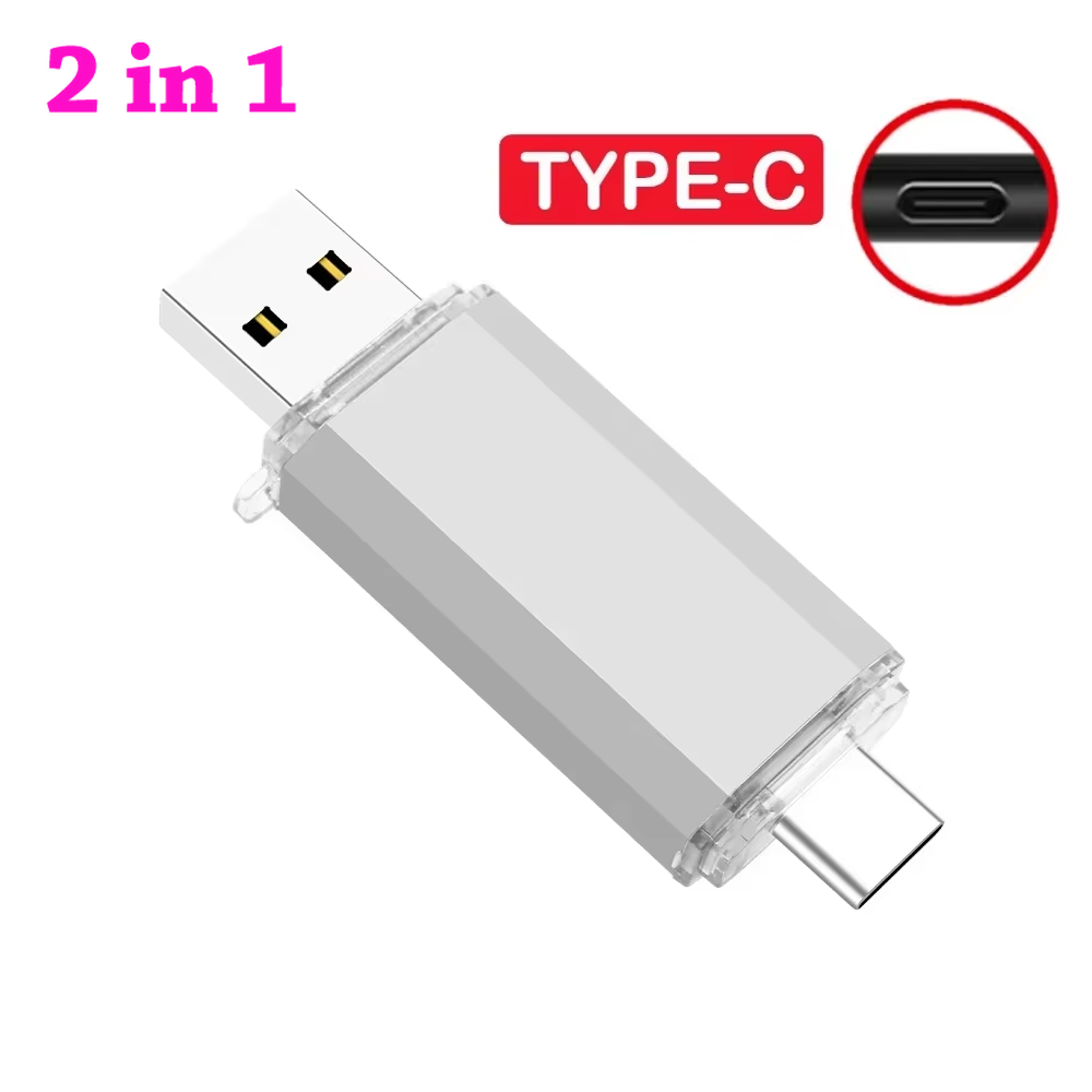 Pendrive USB 2.0 typu C 128 GB, pamięć USB 2 w 1, karta pamięci 64 GB, 32 GB, 16 GB, szybki, wielofunkcyjny dysk U do smartfonów: BIAŁY / 32 GB