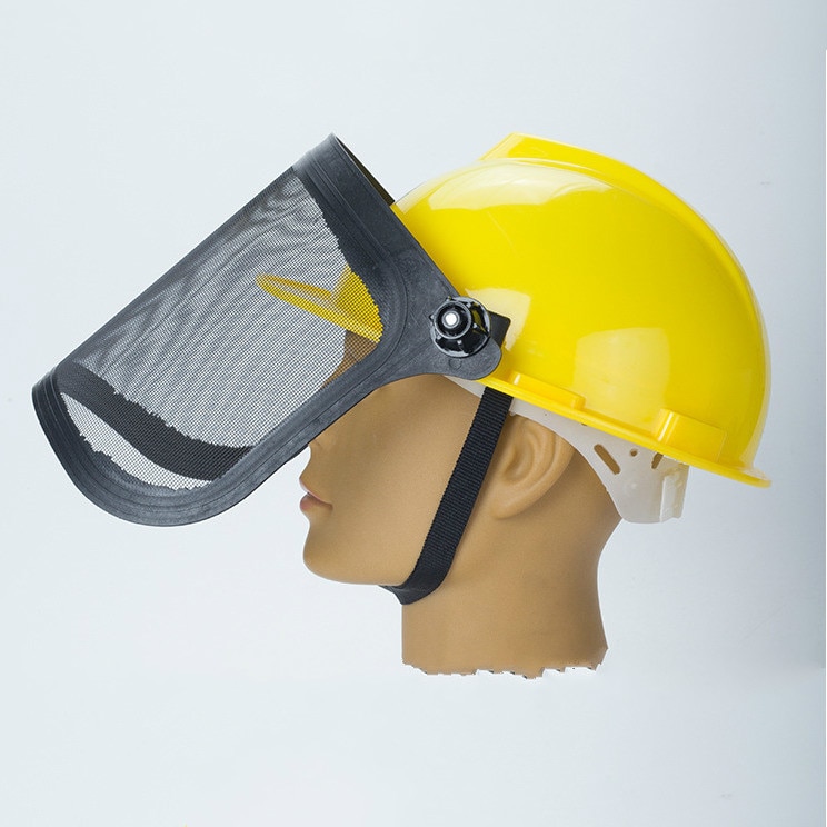 Skogsbruk motorsåg skyddshjälm röjsåg trimmer skyddshatt skogsbruk visir skydd avverkning hatt hörselskydd metall: A