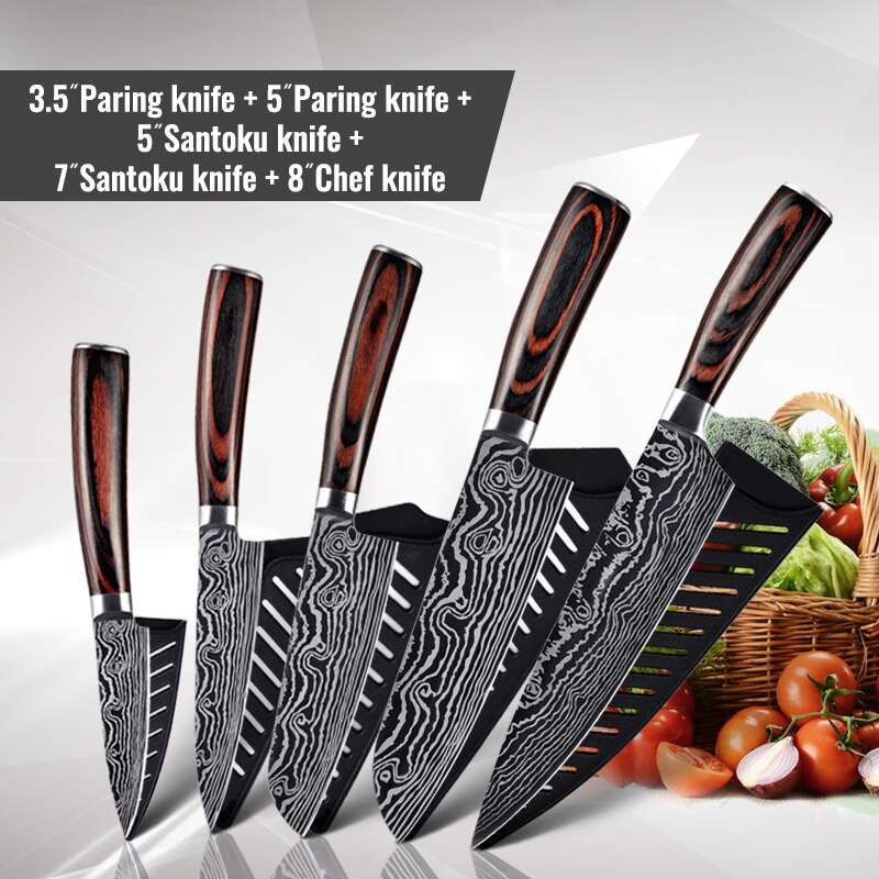 1806D1 8'' küche Messer-Set Utility kochmesser Sharp 5'' Cleaver Santoku Brot Messer Sharp küche werkzeuge