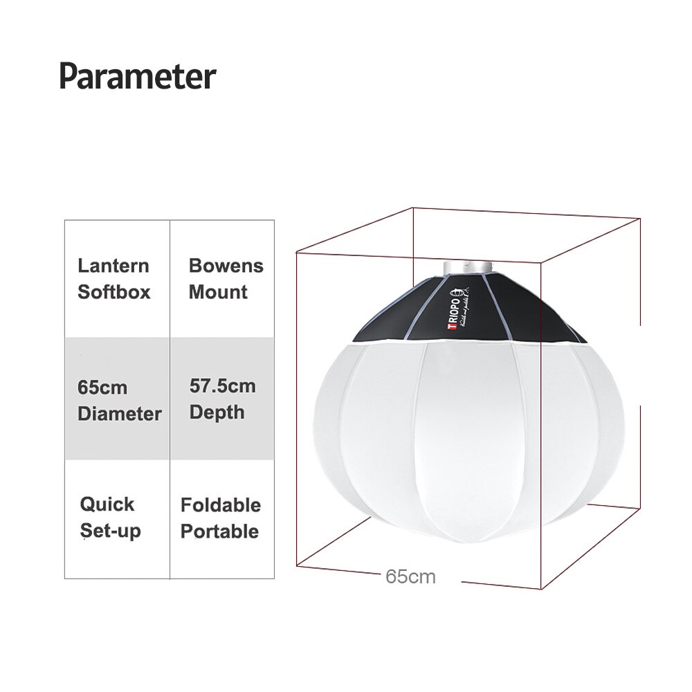 TRIOPO KQ65 65cm Lantern Softbox Spherical Collapsible Soft Box Bowens Mount Studio Photography Video Lighting Accessory