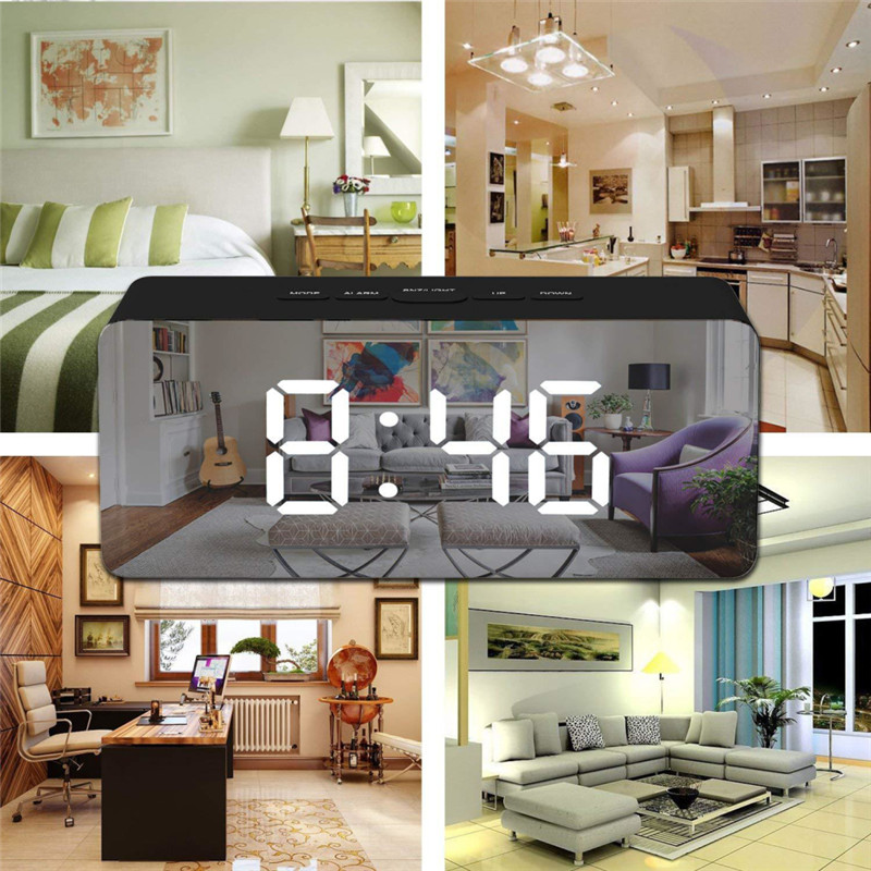 Moderne Spiegel Wekker Multifunctionele Wekker Spiegel Led Wekker Night Lights Thermometer Digitale Wandklok Led lamp