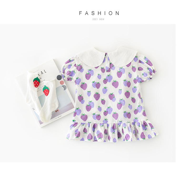 Yg – costume d'été pour enfants, col blanc, imprimé fraise, une pièce, manches courtes, triangle, court,: Dress / 9M