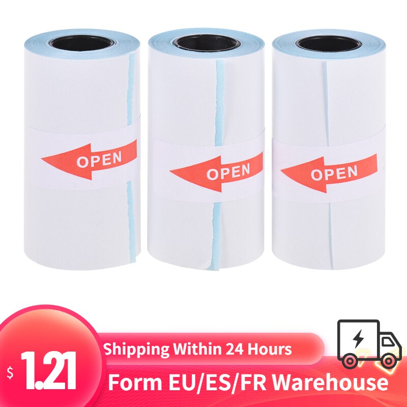 3 Rolls 57x30mm Thermal Paper Roll Receipt Paper Self-Adhesive BPA-Free Long-Lasting 10 Years for Pocket Thermal Photo Printer