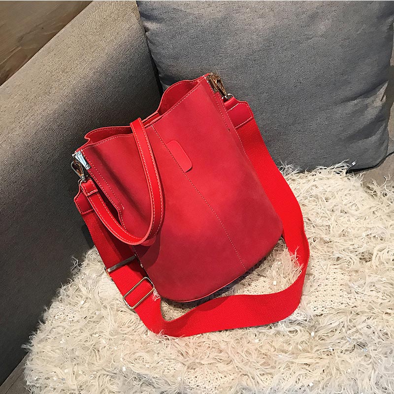 Retro nubuck dames leren handtassen crossbody bucket bags voor dames grote capaciteit vintage schoudertas torebki damskie: Rood