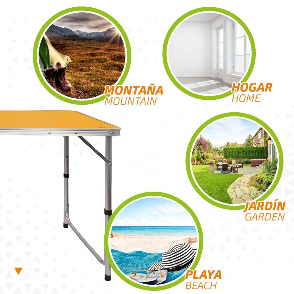Mesa plegable altura regulable de camping madera Aktive, 150x60x70 cm, Mesa plegable camping, Mesas plegable aire libre