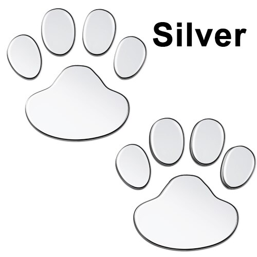 2 stk/sæt 3d dyr hund kat bjørn fodtryk bil klistermærke cool pot fodaftryk mærkat bil klistermærker sølv rød sort gylden: Sølv