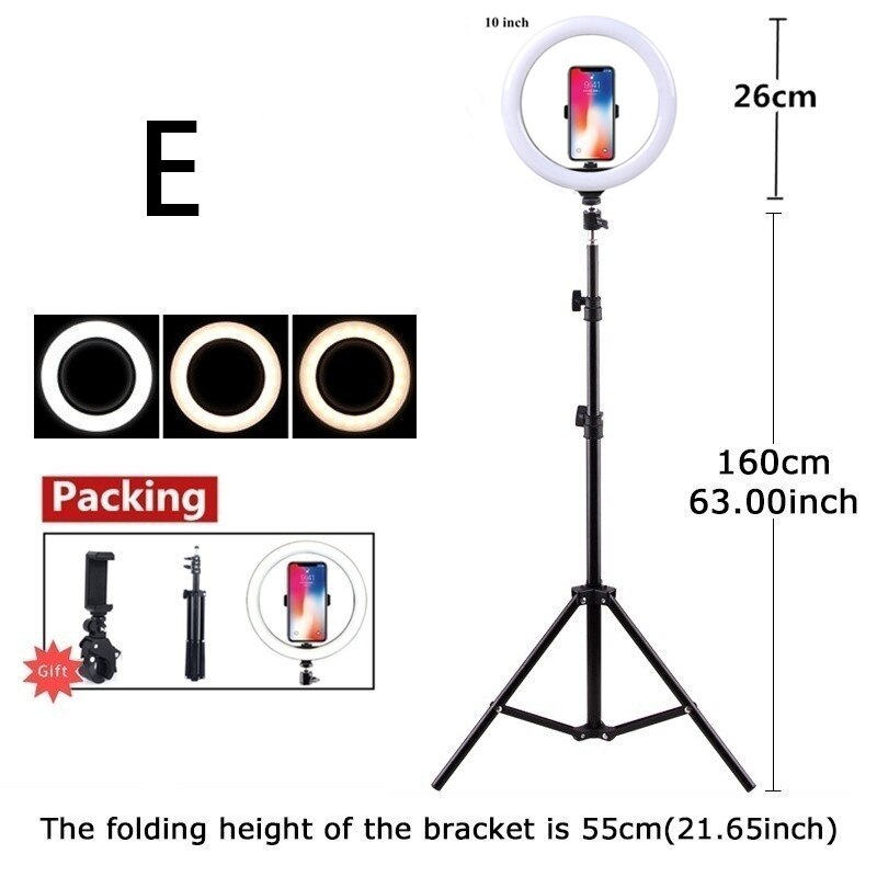 Neue LED Ring Licht 26cm Licht mit 50/160cm Stativ Fotografie LED Selfie Licht mit Stand USB Ring Lampe mit Telefon Halfter: E