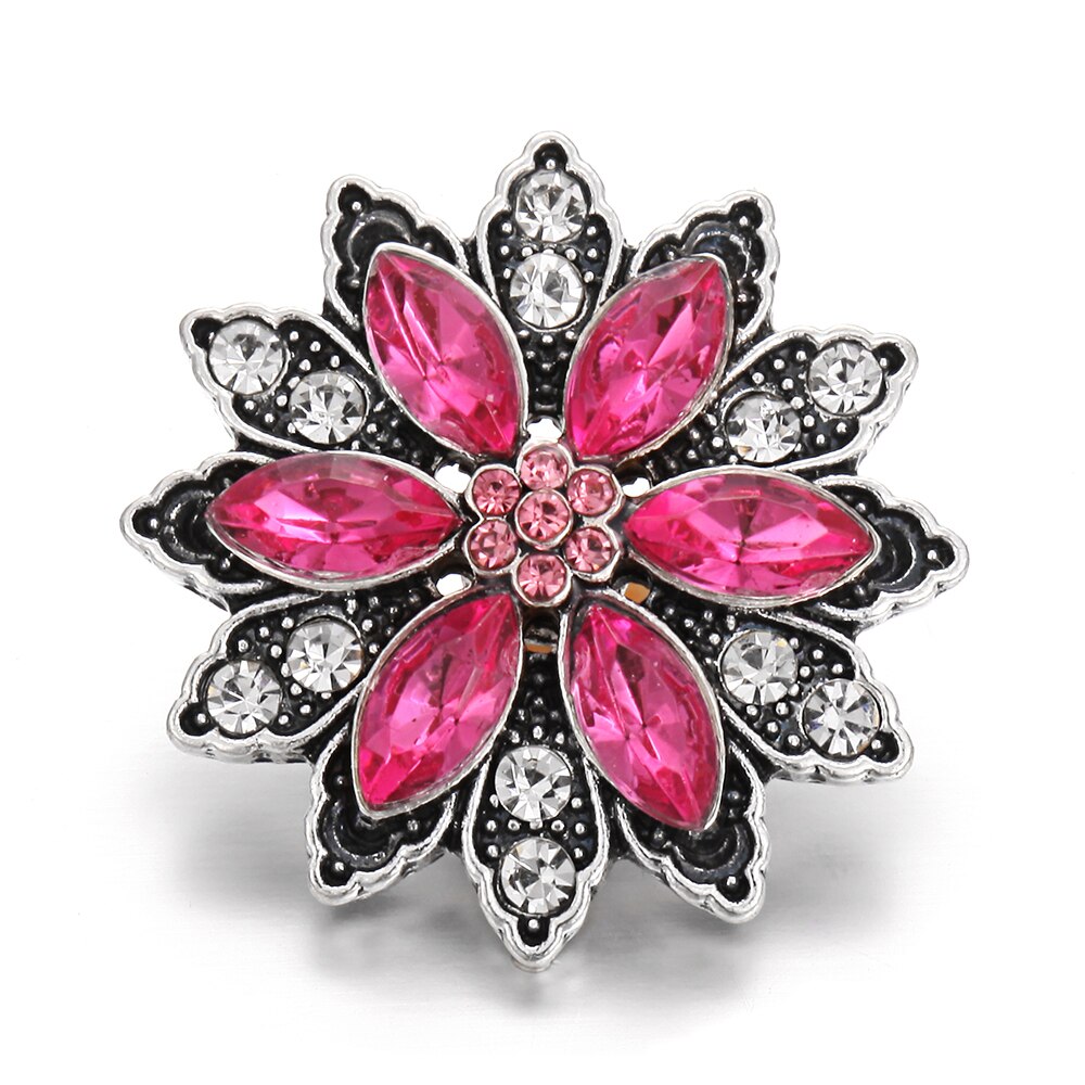 6 stks/partij Snap Sieraden DIY Crystal Rhinestone 18mm Bloem Snap Knoppen Fit 18mm Snap Armbanden Bangles Vrouwen knop Sieraden