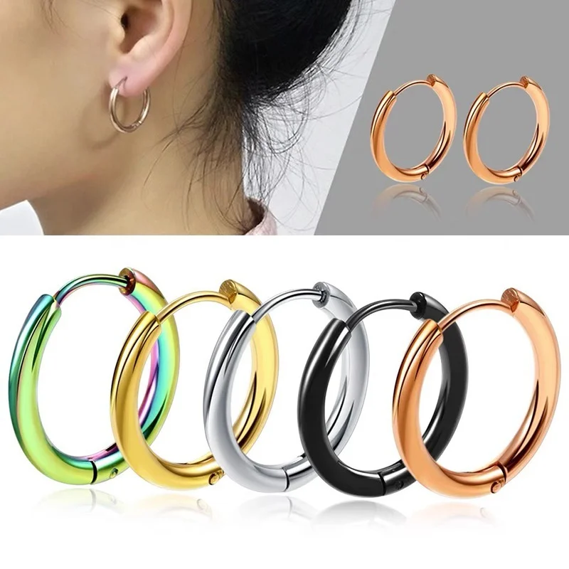 Pendientes de aro pequeños minimalistas de acero inoxidable 316L para mujer y hombre, aretes redondos clásicos, joyería para Piercing en la oreja, 10/20 piezas