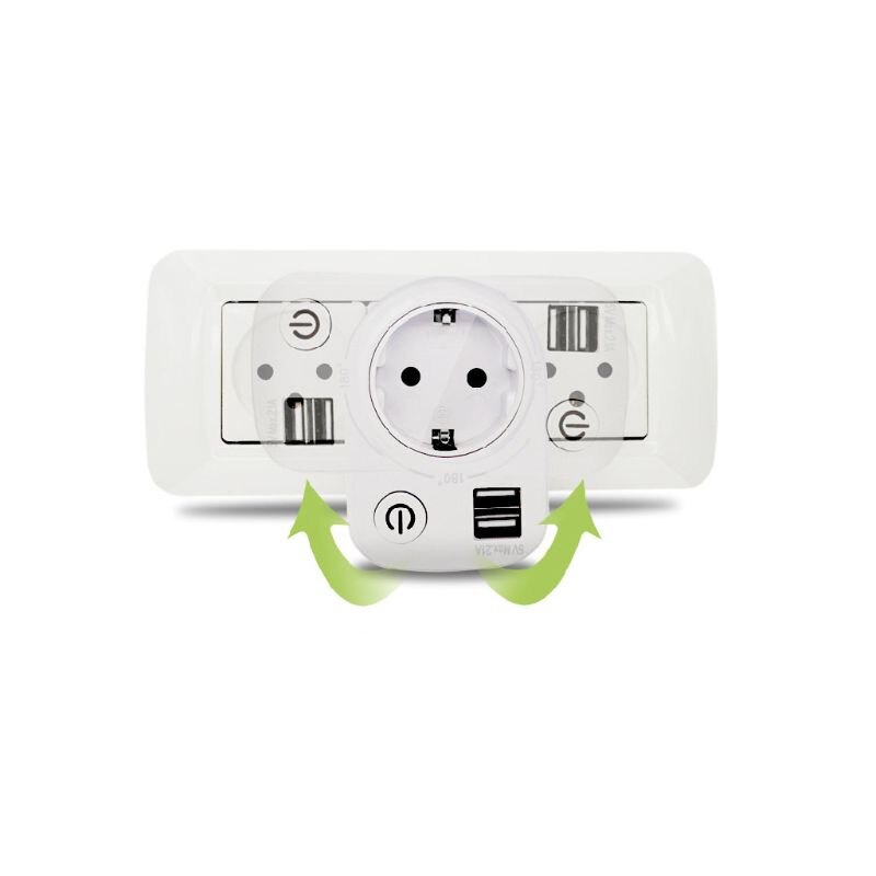 EU Plug Countdown Timer Socket Smart Control Dual USB Ports 180 Rotation 8 Hour