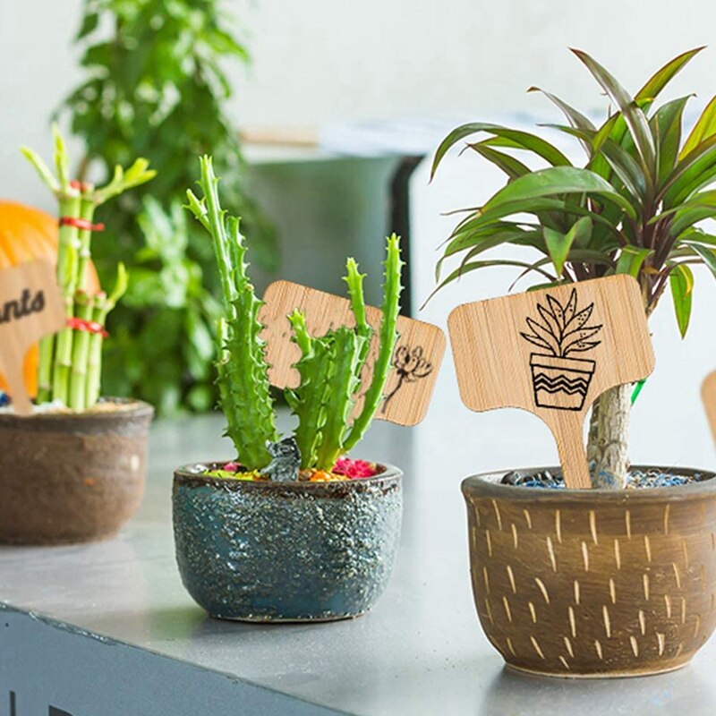 Bamboo Plant Label 50 Houses and T-Shaped Garden Labels for Seed Potted Herbs, Flowers and Vegetable (6 x 10 cm)