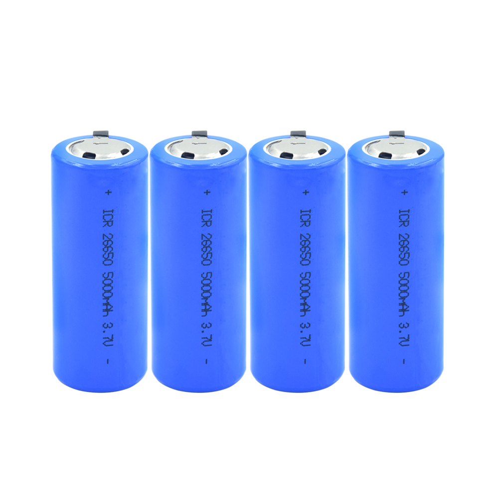 Replacement 26650 Lithium Battery 3.7V 5000mAh high-discharge high current Rechargeable With Tabs For LED Flashlight: 4 PCS