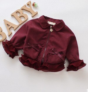 Imcute Baby Meisje Mode Jassen Kant Bloemblaadjes Boog Lange Mouw Rits Pop Kraag Herfst Jassen: wine red / 6m